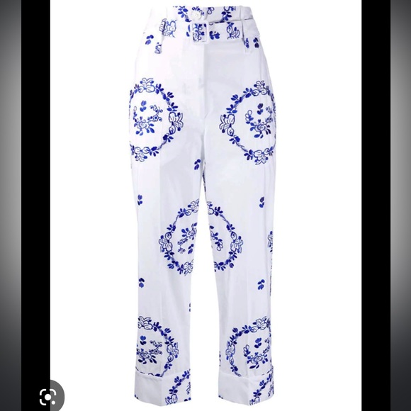 $995 Simone Rocha Belted Embroidered Cotton-blend Straight-leg Pants In White - Picture 4 of 10
